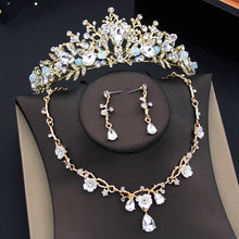 Cargar imagen en el visor de la galería, Pink Colors Crystal Bridal Jewelry Sets for Women Tiaras Dangle Earrings Flower Necklace Wedding Crown Jewelry Set Princess