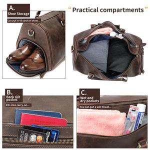 Men Travel Handbag Cowhide Leather Large Duffel Short Trip Sport Outdoor Weekend Bag Vintage Shoulder Bags Totes