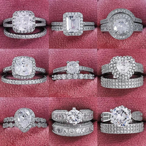 Luxury Silver Color Zircon Wedding Rings Set for Women mr02 - www.eufashionbags.com