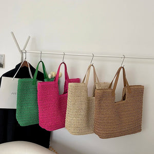 Summer Women Weave Straw Large Travel Beach Bags Handmade Shoulder Bag
