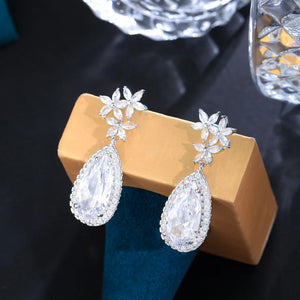 Leaf Shape Cubic Zircon Long Water Drop Earrings for Women Wedding Party Jewelry Accessory b100