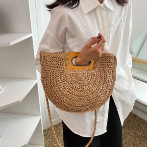 Minimalist Straw Bag for Women Summer Half-moon Beach Handbags Rattan Handmade Kintted Handle Bags Bolsas