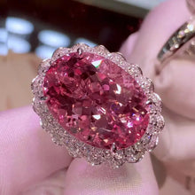 Laden Sie das Bild in den Galerie-Viewer, Fashion Women Silver Color 2x3cm Oval Open Ring Inlay Pink Cubic Zirconia Wedding Party Jewelry x30