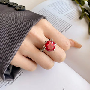 Classic Red Six Claw Adjustable Ring 12mm High Carbon Diamond Circular Black  for Women Jewelry x23