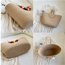 Laden Sie das Bild in den Galerie-Viewer, 2024 Knitting Kits Fabric Khaki Beach Bag Large Handmade Straw Summer Holiday Bag a176