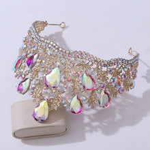Laden Sie das Bild in den Galerie-Viewer, Baroque Luxury Big Rhinestone Water Drop AB Color Crystal Bridal Tiaras Crown Headpiece Pageant Diadem Wedding Hair Accessories