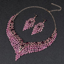 Charger l&#39;image dans la galerie, Rhinestone Bride Jewelry Sets for Women Luxury Purple Necklace Earrings Set Wedding Dress Jewelry Sets Costume Accessories