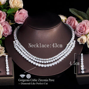 Round Cubic Zirconia Multi Layer Chunky Wedding Tennis Necklace Earrings set cj31 - www.eufashionbags.com