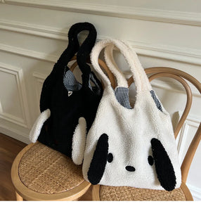 Big Ears Imitation Lamb Hair Shoulder Bag For Women New Soft Warm Plush Tote Bag Large-capacity Shopper Bag Kawaii Handbags Sac