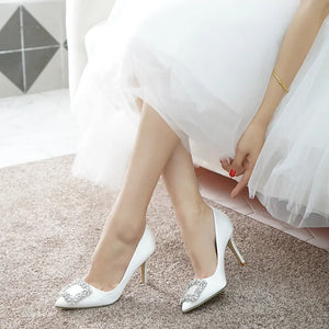 Pointed High Heel White Wedding Shoes Rhinestone Bridal Shoes Small Size Shoes 33-43 Sizes Dress Party Shoes
