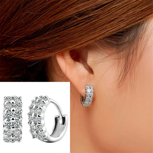 Silver Color Cubic Zirconia Hoop Earrings for Women Luxury Trendy Ear Circle Earrings Jewelry