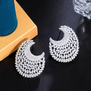Glittering Half Round Moon Cubic Zirconia Earrings Luxury Women Wedding Jewelry cw21 - www.eufashionbags.com