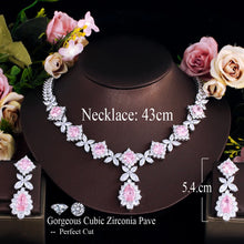 画像をギャラリービューアに読み込む, Pink Leaf Drop Cubic Zirconia Wedding Necklace Earrings Jewelry Sets b08