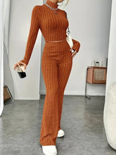 Cargar imagen en el visor de la galería, Spring Knitted 2 Piece Sets Women Tracksuit Long Sleeve Vintage Sweater Crop Top Flare Pants Stretch Matching Suit Outfit