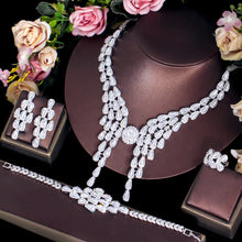 Load image into Gallery viewer, 4pcs Luxury Chunky CZ Tassel Wedding Nigerian Dubai Jewelry Sets for Party