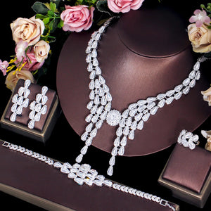 4pcs Luxury Chunky CZ Tassel Wedding Nigerian Dubai Jewelry Sets for Party