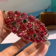 画像をギャラリービューアに読み込む, Rose Gold Color Inlaid Red Garnet Bangles Bracelet for Women Fashion Snake Head Jewelry Gift x52