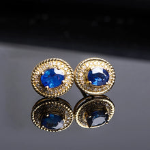 Load image into Gallery viewer, Temperament Blue Cubic Zirconia Gold Color Stud Earrings for Women Dainty Piercing Accessories