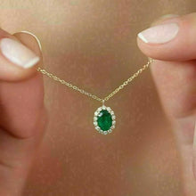Laden Sie das Bild in den Galerie-Viewer, Temperament Women Necklace with Oval Green Cubic Zircon Pendant Wedding Jewelry t27 - www.eufashionbags.com
