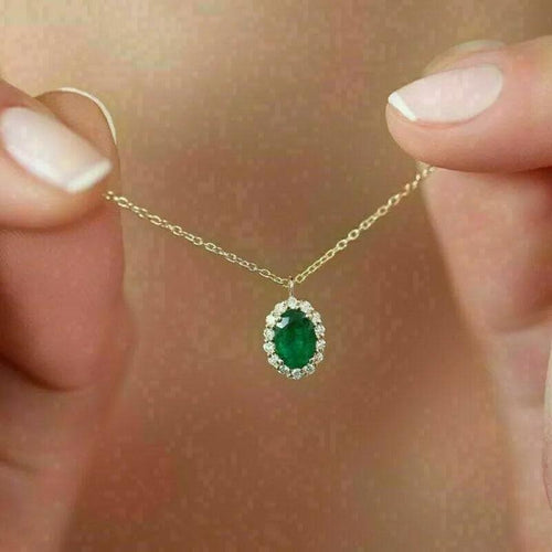 Temperament Women Necklace with Oval Green Cubic Zircon Pendant Wedding Jewelry t27 - www.eufashionbags.com
