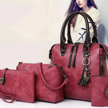 画像をギャラリービューアに読み込む, Women Composite Tassel Bag Luxury Leather Purse Handbags Famous Brands Designer Top-Handle Female Shoulder Bag 4pcs/set
