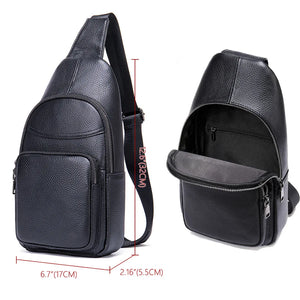 Men's Chest Bag Cowhide Genuine Leather Sling Bag Casual Traveling Chest Pack Black Men's Messenger Shoulder Bags