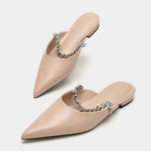 Load image into Gallery viewer, pointed toe mirror silver leather slippers women crystal band summer shoes outdoor slides low heel mules sandalias