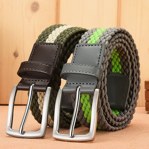 Fashion Casual Stretch Woven Belt With Leather Tip Top Elastic Belts For Men Jeans Belts