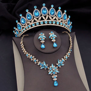 Luxury Crystal Crown Wedding Choker Necklace Sets for Women Bridal Tiaras Jewelry Sets Costume Accessories