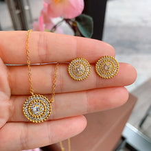 Charger l&#39;image dans la galerie, 925 Silver Needle Gold Earrings  Women Pendant Necklace Clavicle Chain Jewelry Set x07