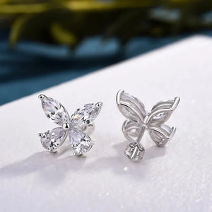 Crystal Butterfly Shaped Stud Earrings for Women Silver Color Dainty Ear Accessories