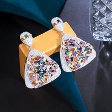 Load image into Gallery viewer, Multi Color Chunky Triangle Earrings Cubic Zircon Women Long Party Wedding Earrings b51