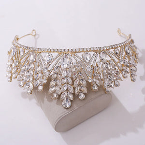 Luxury Forest Blue Crown Opal Crystal Leaf Bridal Tiaras Women Headband b08