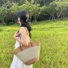 Charger l&#39;image dans la galerie, Women&#39;s Fashion Beach Travel Straw Woven Striped Tote Bag New Large Casual Shoulder Bags