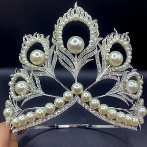 Adjustable White Pearls Rhinestone Miss Universe Mikimoto crown Hair Accessories y89