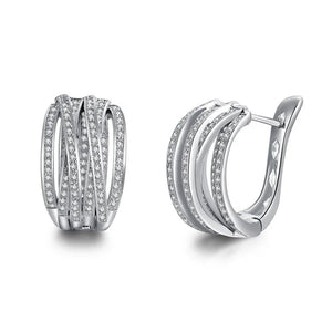 Fashion Silver Color Cross Hoop Earrings for Women Full Crystal Cubic Zirconia Statement Female Earrings Trends Jewelry