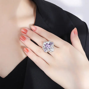 925 Sterling Silver Adjustable Ring for Women Amethyst Emerald Gemstone Geometry Ring x65