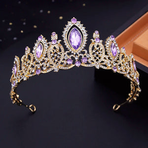 Purple Crown Dubai Jewelry Sets Bride Tiaras Headdress Prom Birthday Girls Wedding Crown and Necklace Earrings Sets Fashion