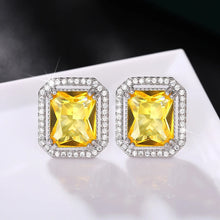 Cargar imagen en el visor de la galería, Geometric Stud Earrings with Yellow Cubic Zirconia Trendy Luxury Bright Color Earrings for Women