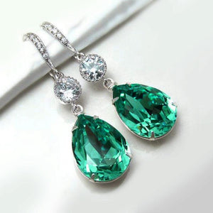 Fashion Green Zirconia water drop Earrings For Women he08 - www.eufashionbags.com