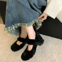 画像をギャラリービューアに読み込む, Mary Jane High Heels Women New Versatile One Line Square Headed Thick Heels Shallow Mouth Plush Single Shoes