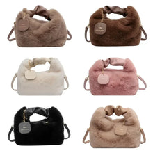 Carica l&#39;immagine nel visualizzatore di Gallery, Women Faux Fur Plush Handbags Ruched Handle Small Lady Shoulder Crossbody Bag Casual Tote Half-Moon Hobos Winter