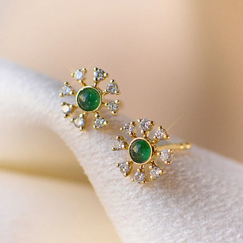 Dainty Green Imitation Opal Stud Earrings for Women Daily Wear Exquisite Ear Piercing Accessories