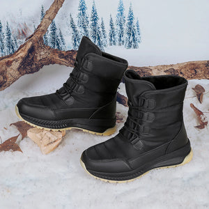 Women Waterproof Snow Boots Keep Warm Plush Platform Shoes Lace Up Mid-Calf Boots