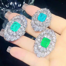 Load image into Gallery viewer, Silver Color Paraiba Tourmaline Blue Stone Wedding Engagement Rings for Women Fine Jewelry x66