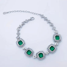 Charger l&#39;image dans la galerie, Vintage Luxury Silver Color Square Emerald Bracelets for Women Fashion Banquet Dress Bracelet x62