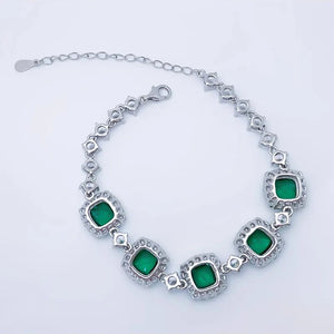 Vintage Luxury Silver Color Square Emerald Bracelets for Women Fashion Banquet Dress Bracelet x62