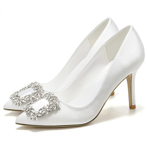 Pointed High Heel White Wedding Shoes Rhinestone Bridal Shoes Small Size Shoes 33-43 Sizes Dress Party Shoes