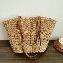 Cargar imagen en el visor de la galería, New Summer Woven Shoulder Bag Women Beach Straw Knitted Handmade Large Handbag Purse a27