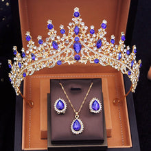 画像をギャラリービューアに読み込む, Princess Tiaras Bridal Jewelry Sets for Women Choker Necklace Earrings Set With Crown Wedding Pendants Jewelry Set